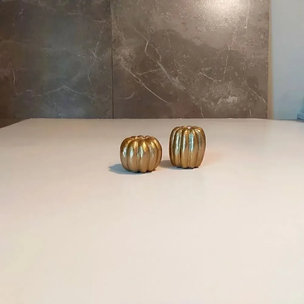 Gold Pumpkin Taper Candle Holders Set of 2